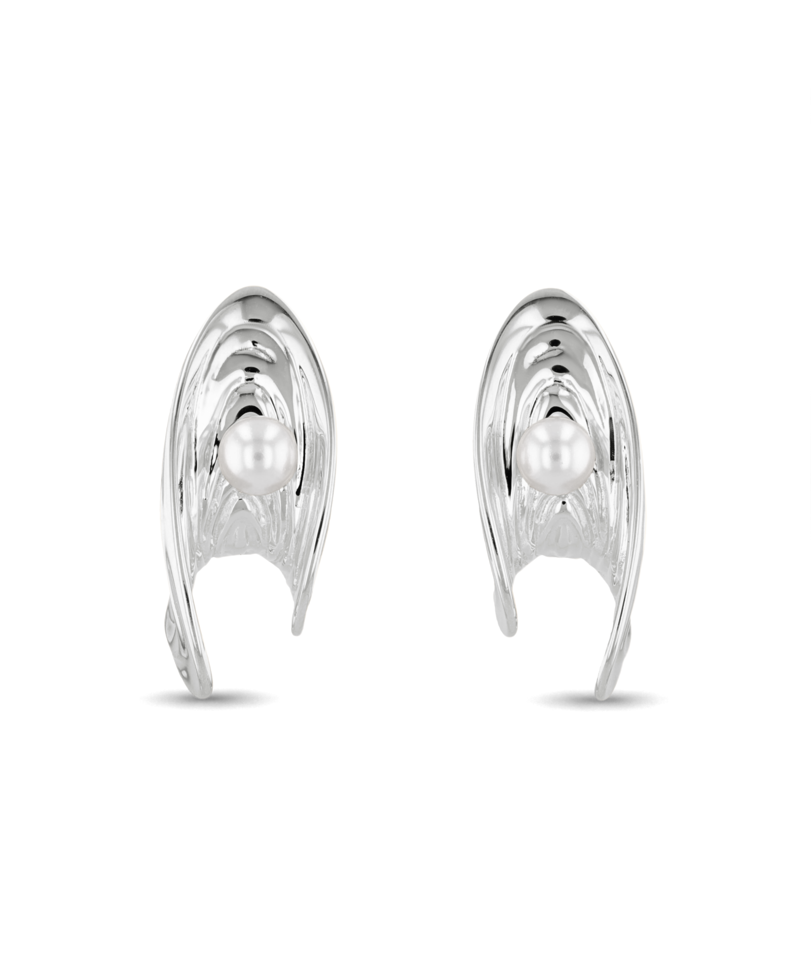 Sea Treasure Sterling Silver Stud Earrings by LAVANA, Shell stud with freshwater pearl centre