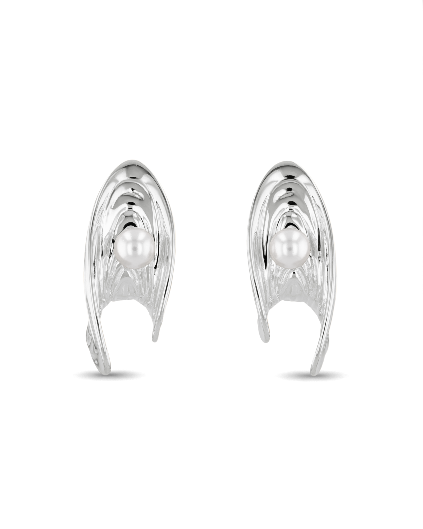 Sea Treasure Sterling Silver Stud Earrings by LAVANA, Shell stud with freshwater pearl centre