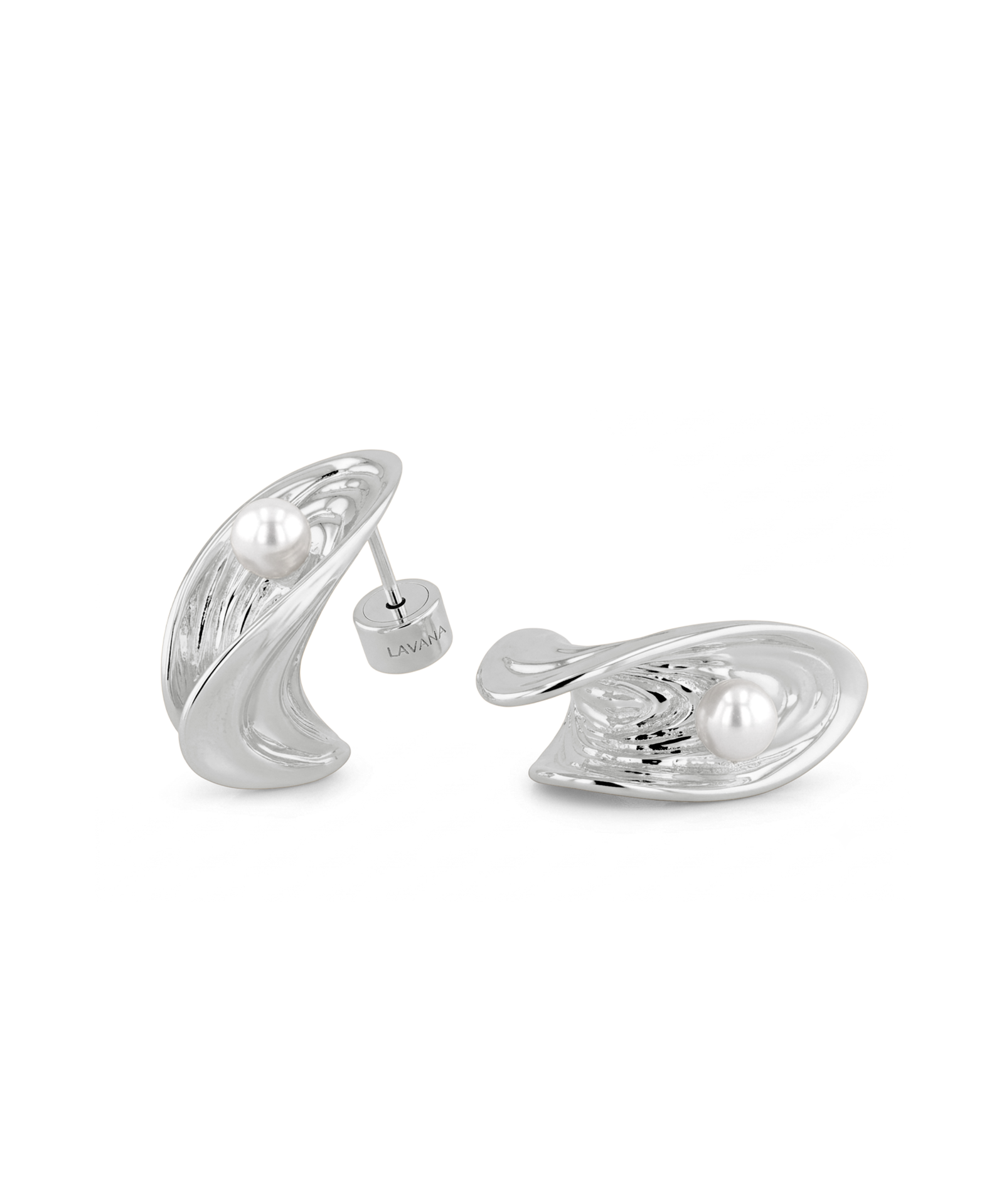 Sea Treasure Sterling Silver Stud Earrings by LAVANA, Shell stud with freshwater pearl centre