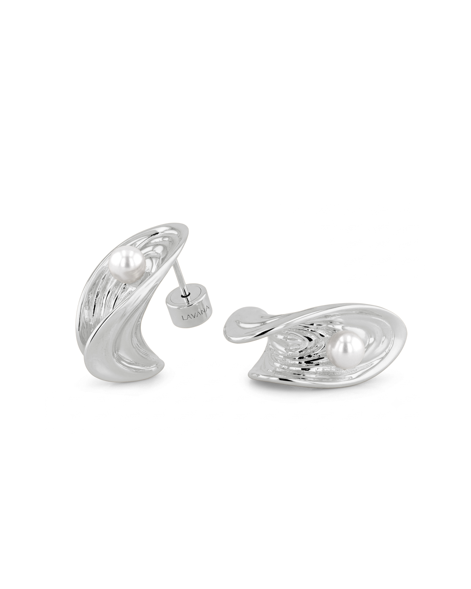 Sea Treasure Sterling Silver Stud Earrings by LAVANA, Shell stud with freshwater pearl centre