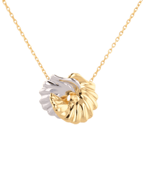Seashell Two Tone Necklace by Lavana, interlocking gold and silver shell pendant on fine chain