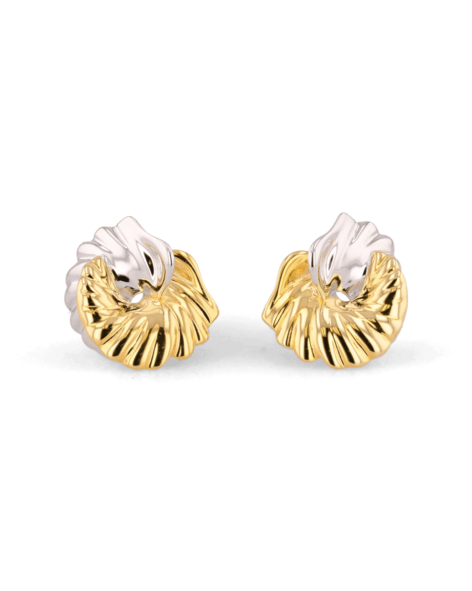 Seashell Two Tone Stud Earrings by Lavana, silver outer shell with gold inner detail