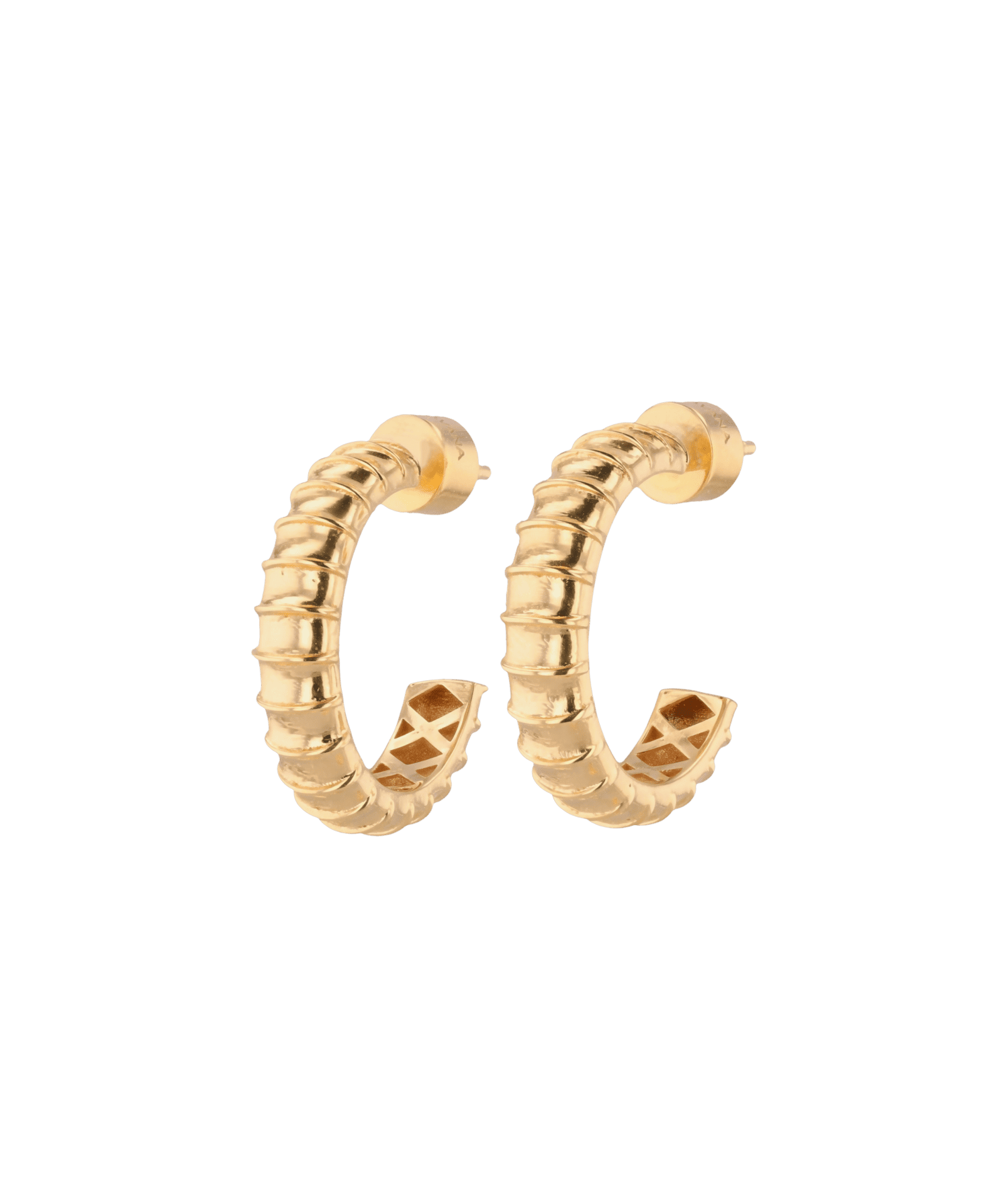 Serpentine Gold Hoop Earrings by Lavana featuring snake scale texture and criss cross gallery