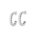 Serpentine Silver Hoop Earrings by Lavana featuring snake scale texture and criss cross gallery