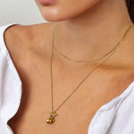 Serpentine Gold Lariat Chain Necklace by LAVANA on model fine serpentine chain with polished lariat drop