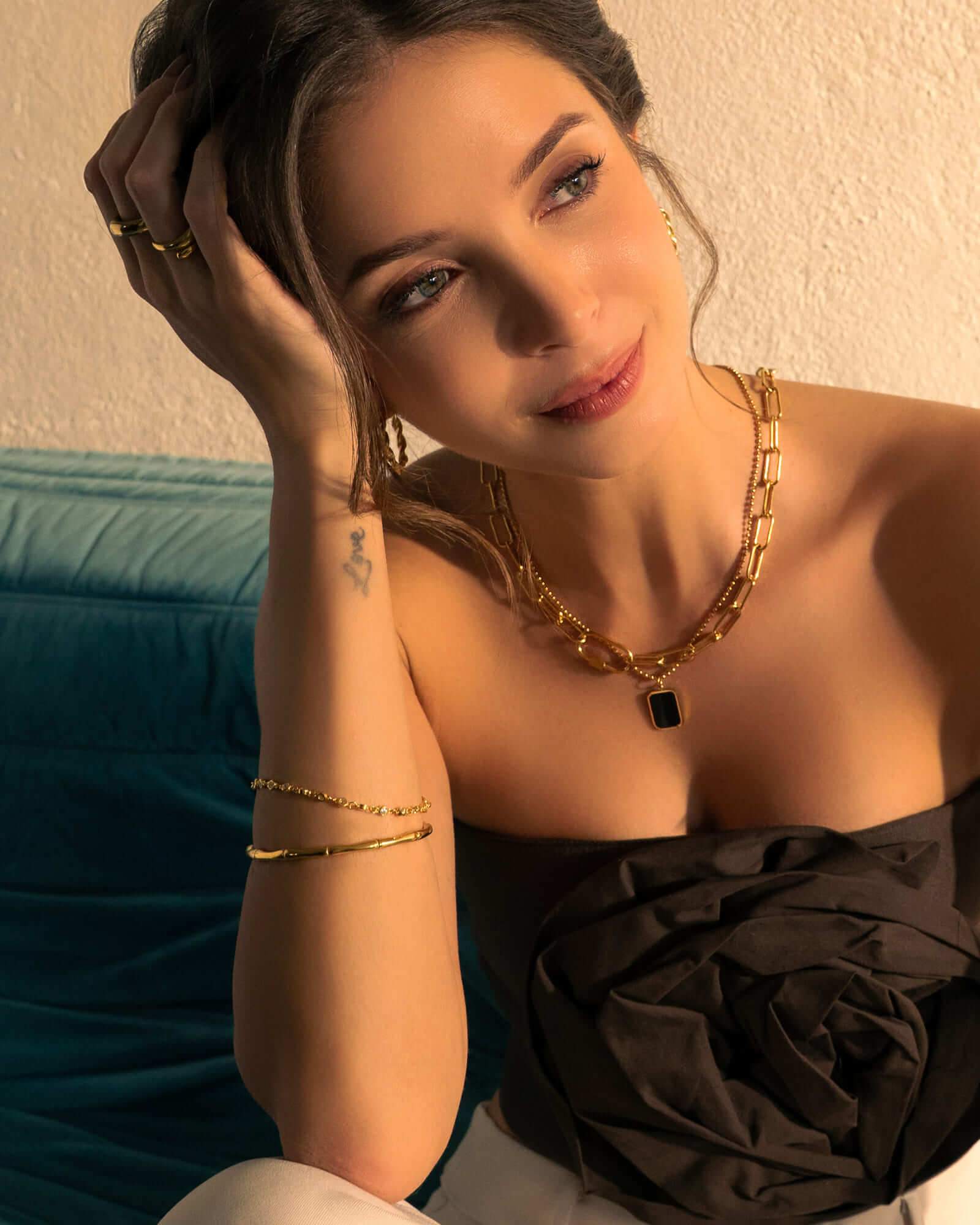 Small Illuminate Gold Diamond Bracelet by Lavana, on model; with classic petite bezel set lab grown diamonds and slider