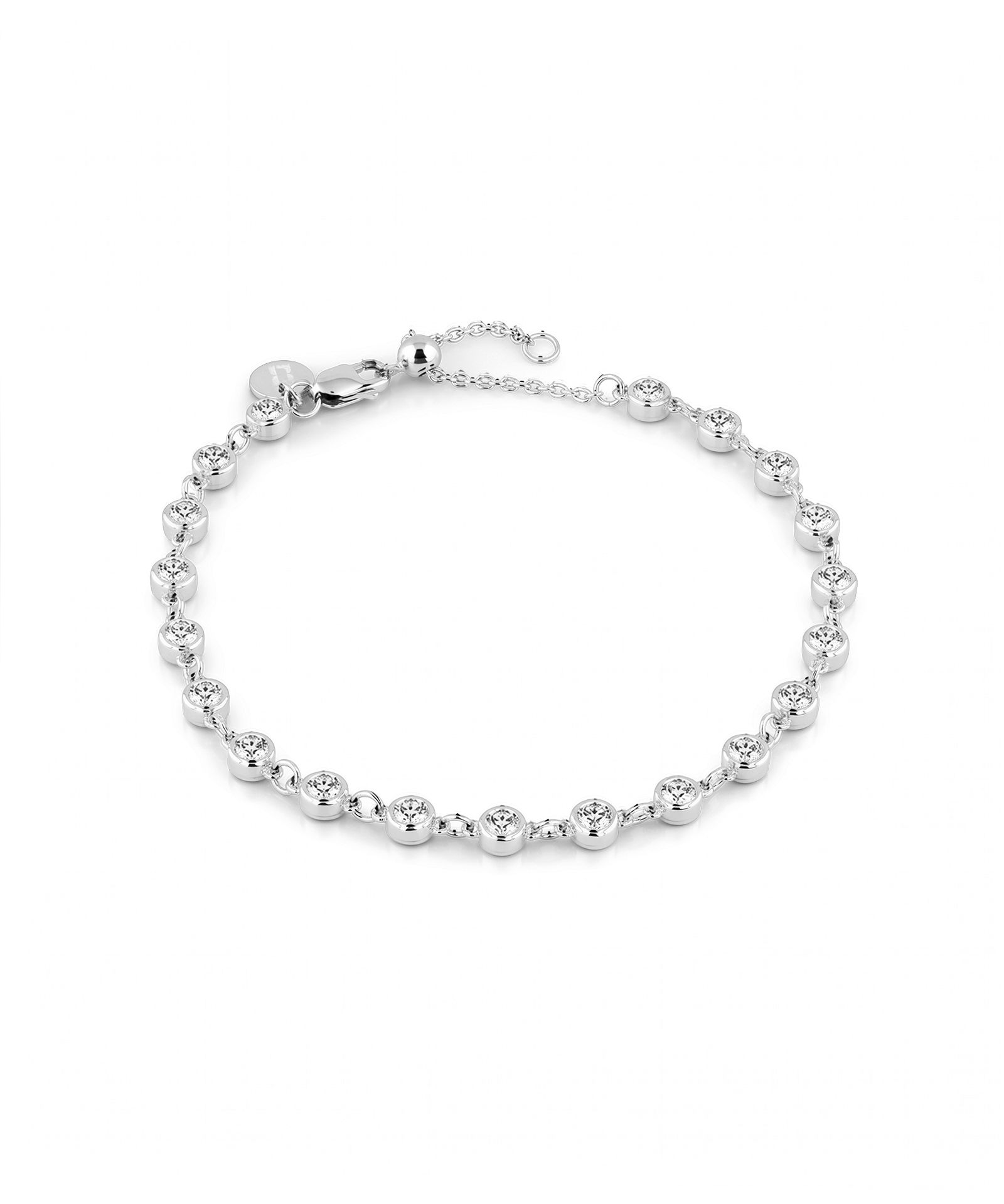 Small Illuminate silver diamond bracelet by Lavana with petite bezel set lab grown diamonds and slider adjuster 1