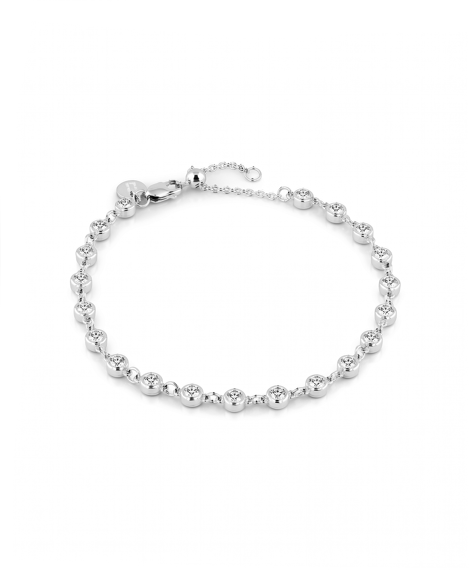 Small Illuminate silver diamond bracelet by Lavana with petite bezel set lab grown diamonds and slider adjuster 1