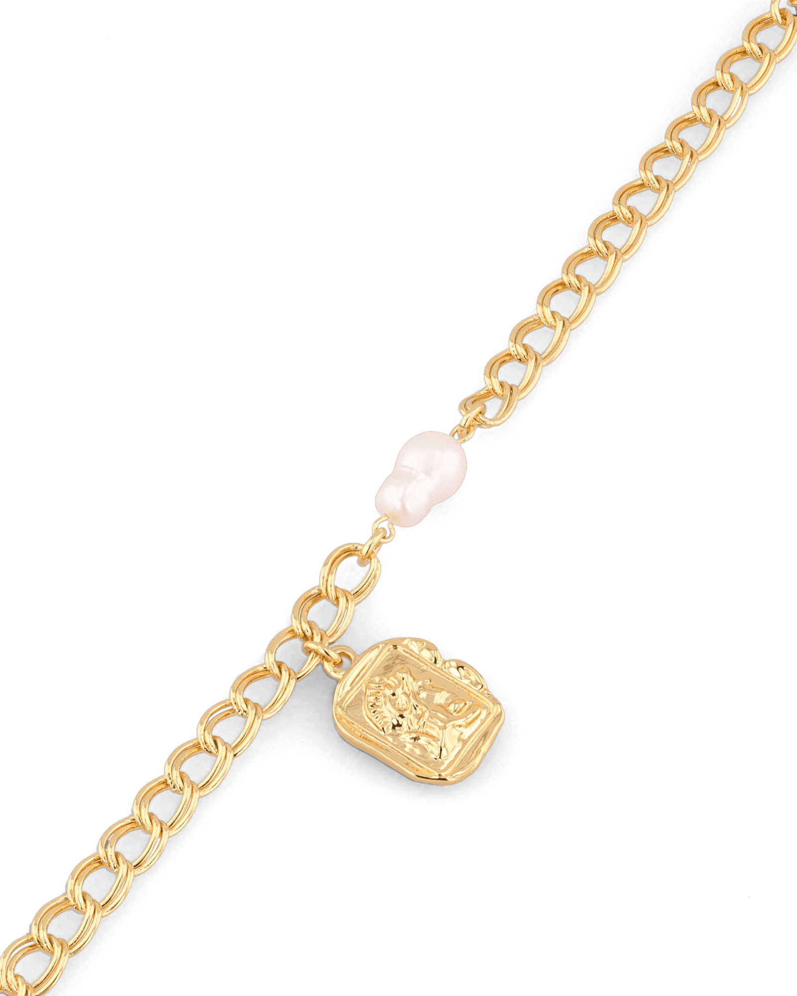 Sorrento Gold Pearl Bracelet by Lavana, chunky link chain with pearl and medallion charm