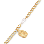 Sorrento Gold Pearl Bracelet by Lavana, chunky link chain with pearl and medallion charm