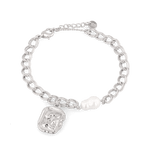 Sorrento Silver Pearl Bracelet by Lavana, chunky link chain with pearl and medallion charm