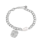 Sorrento Silver Pearl Bracelet by Lavana, chunky link chain with pearl and medallion charm