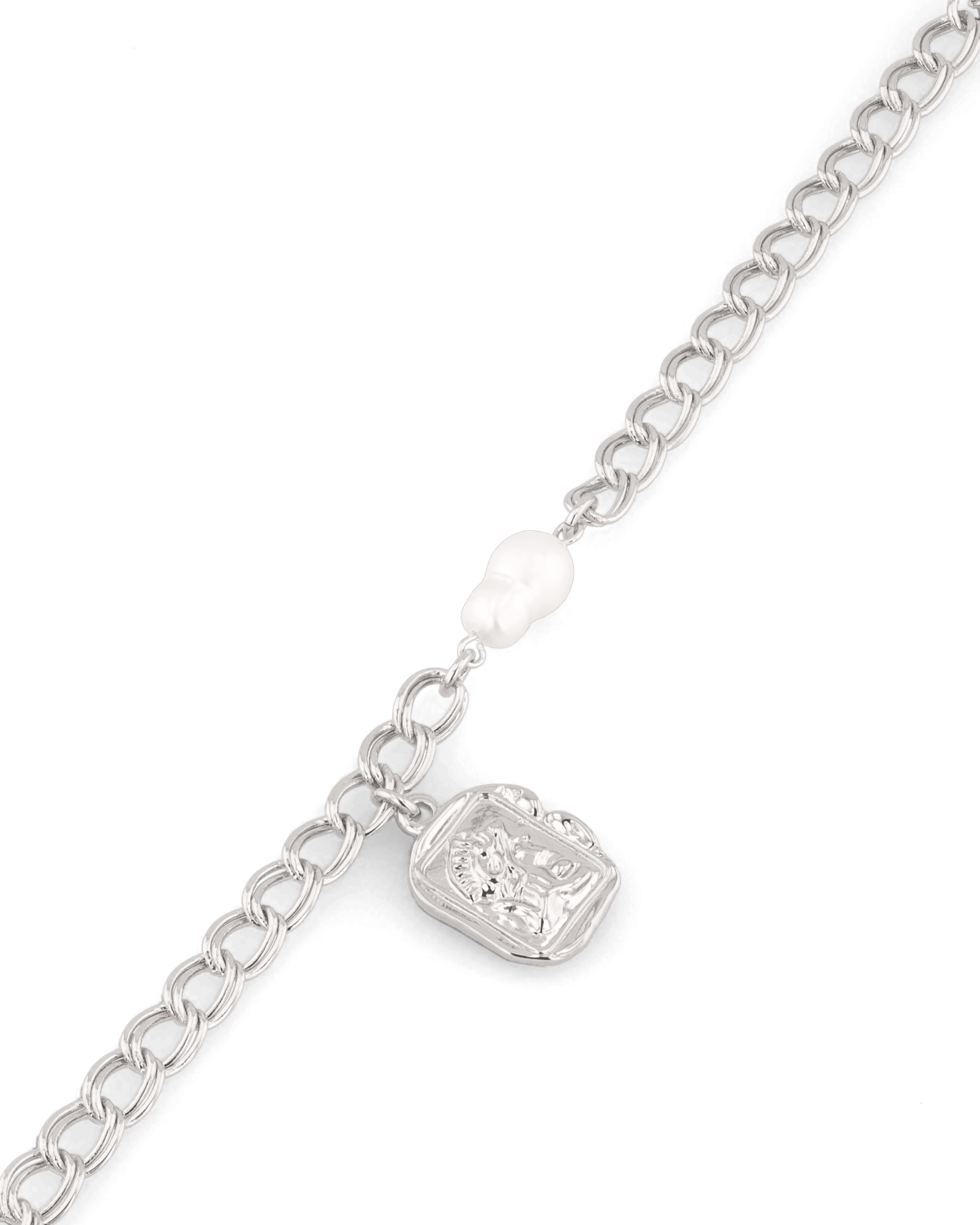 Sorrento Silver Pearl Bracelet by Lavana, chunky link chain with pearl and medallion charm