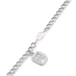 Sorrento Silver Pearl Bracelet by Lavana, chunky link chain with pearl and medallion charm