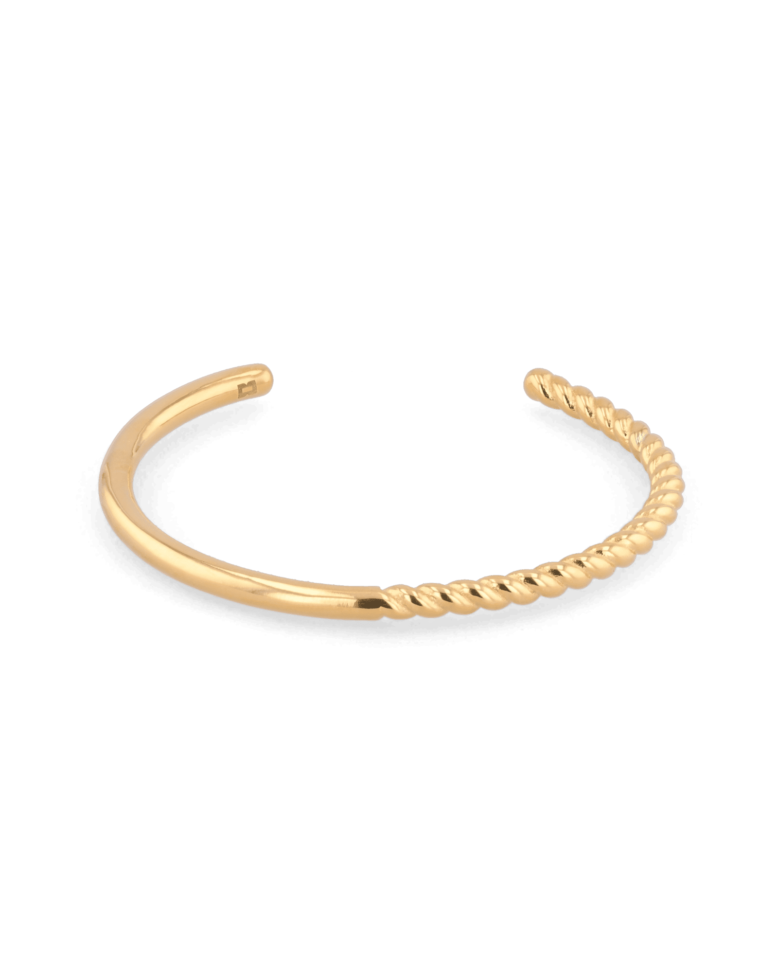 Splice Gold Cuff Bracelet by Lavana, half rope half smooth open cuff - 1