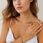 Splice Gold Cuff Bracelet by Lavana on model half rope half smooth open cuff
