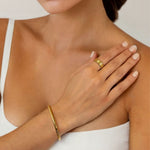 Splice Gold Cuff Bracelet by Lavana on model half rope half smooth open cuff