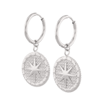 Starburst Charm Silver Huggie Earrings by LAVANA, Textured disc with raised star motif