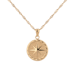 Starburst Coin Gold Necklace by Lavana, coin pendant with engraved starburst compass