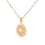 Starburst Coin Gold Necklace by Lavana, coin pendant with engraved starburst compass