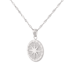 Starburst Coin Silver Necklace by Lavana, coin pendant with engraved starburst compass