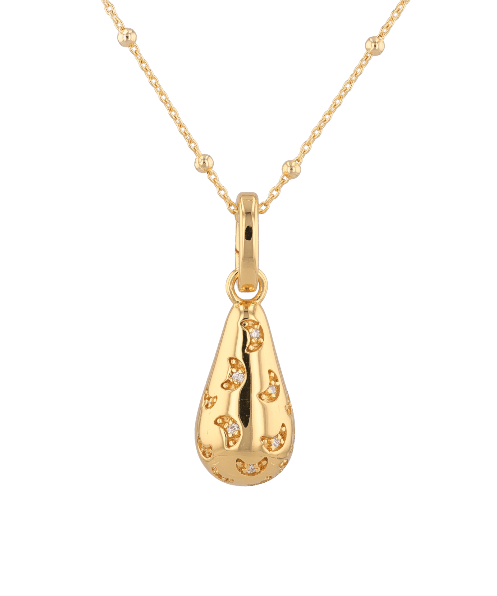 Stardust Raindrop Gold Pendant by Lavana, with crescent moons and lab-grown diamonds - 1