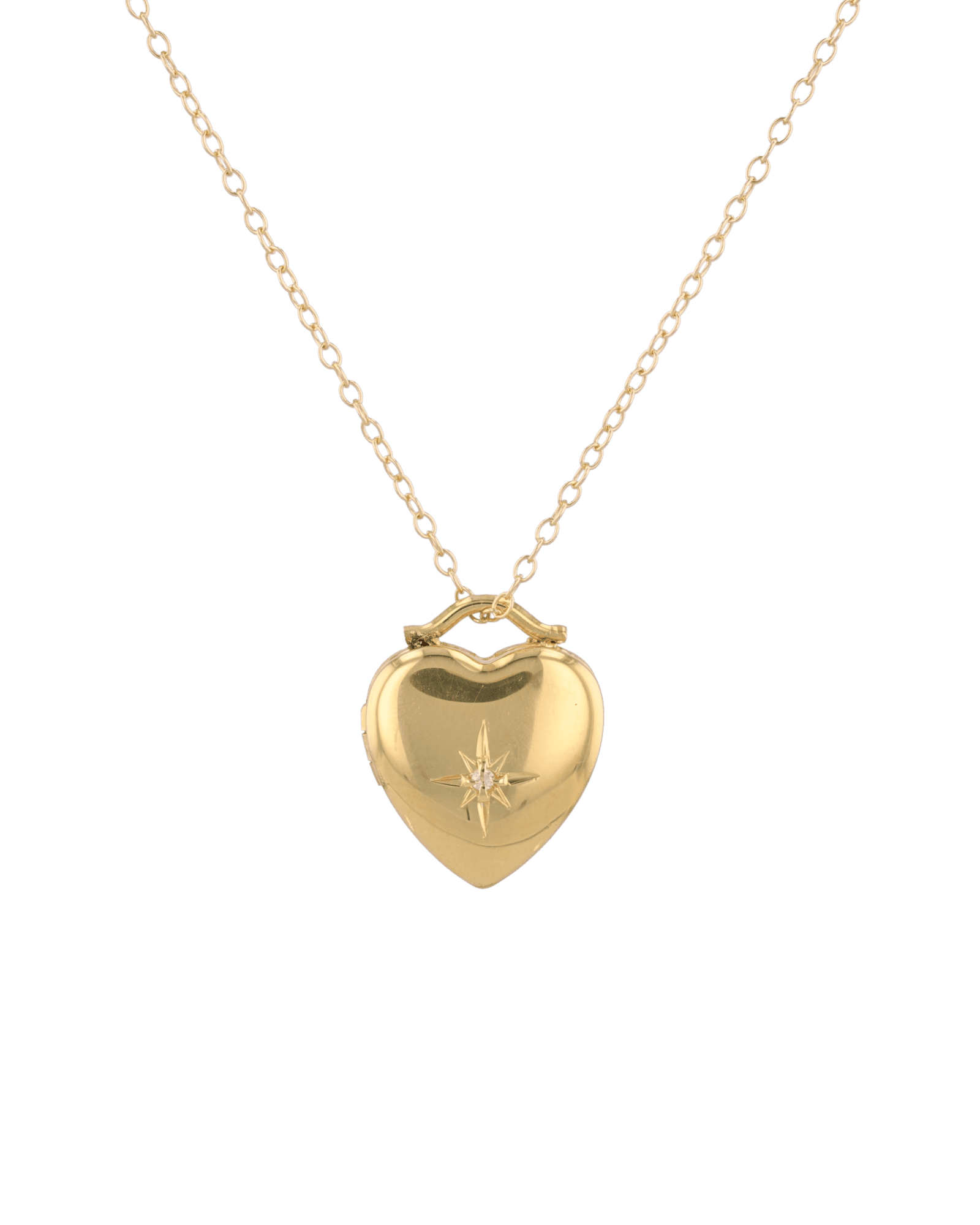 Starlit Heart Diamond Locket Necklace Gold by Lavana, star motif heart with diamond on 45cm chain