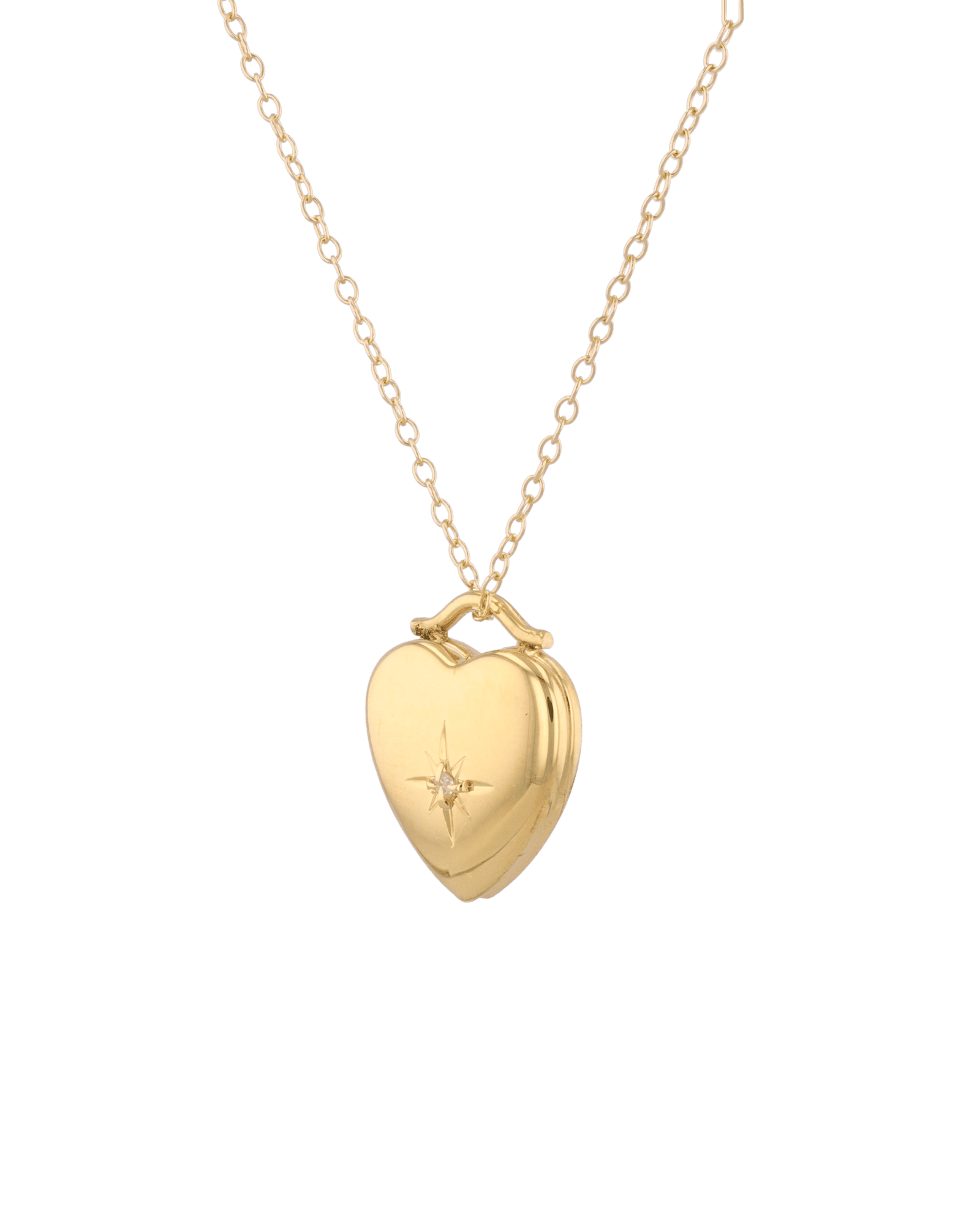 Starlit Heart Diamond Locket Necklace Gold by Lavana, star motif heart with diamond on 45cm chain