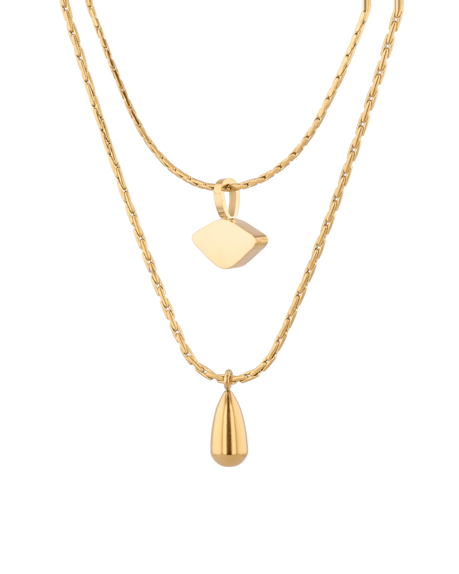 Sunshower Layered Gold Necklace by Lavana, double-layered chain with cloud charm and raindrop pendant, angled view