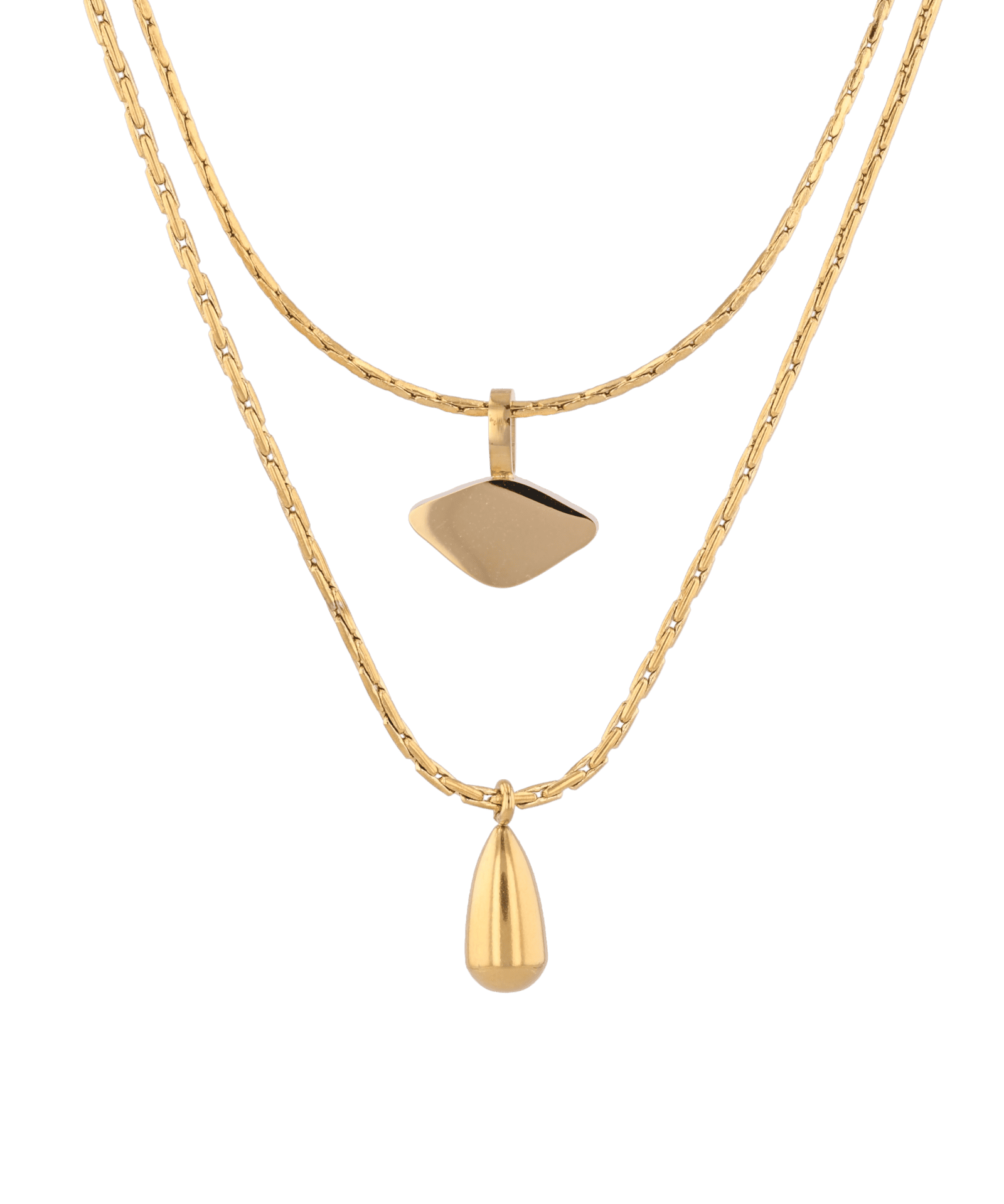 Sunshower Layered Gold Necklace by Lavana, double-layered chain with cloud charm and raindrop pendant, front view