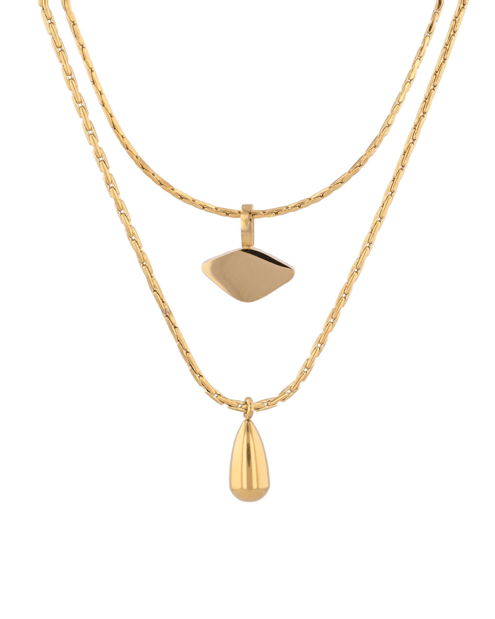 Sunshower Layered Gold Necklace by Lavana, double-layered chain with cloud charm and raindrop pendant, front view