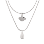 Sunshower Layered Silver Necklace by Lavana, double-layered chain with cloud charm and raindrop pendant, front view