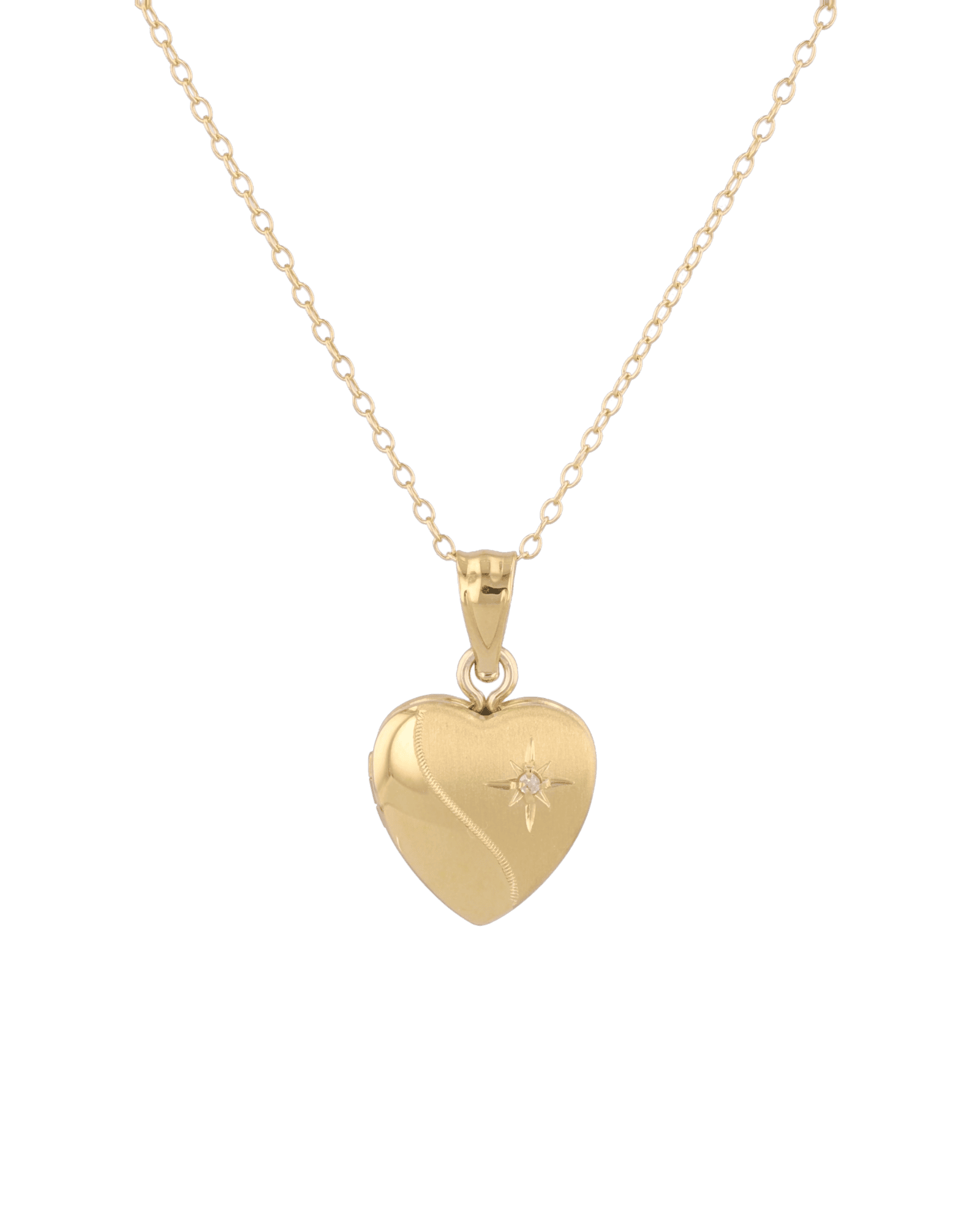 Sway Heart Diamond Locket Necklace Gold by Lavana, curved line heart with diamond on 45cm chain