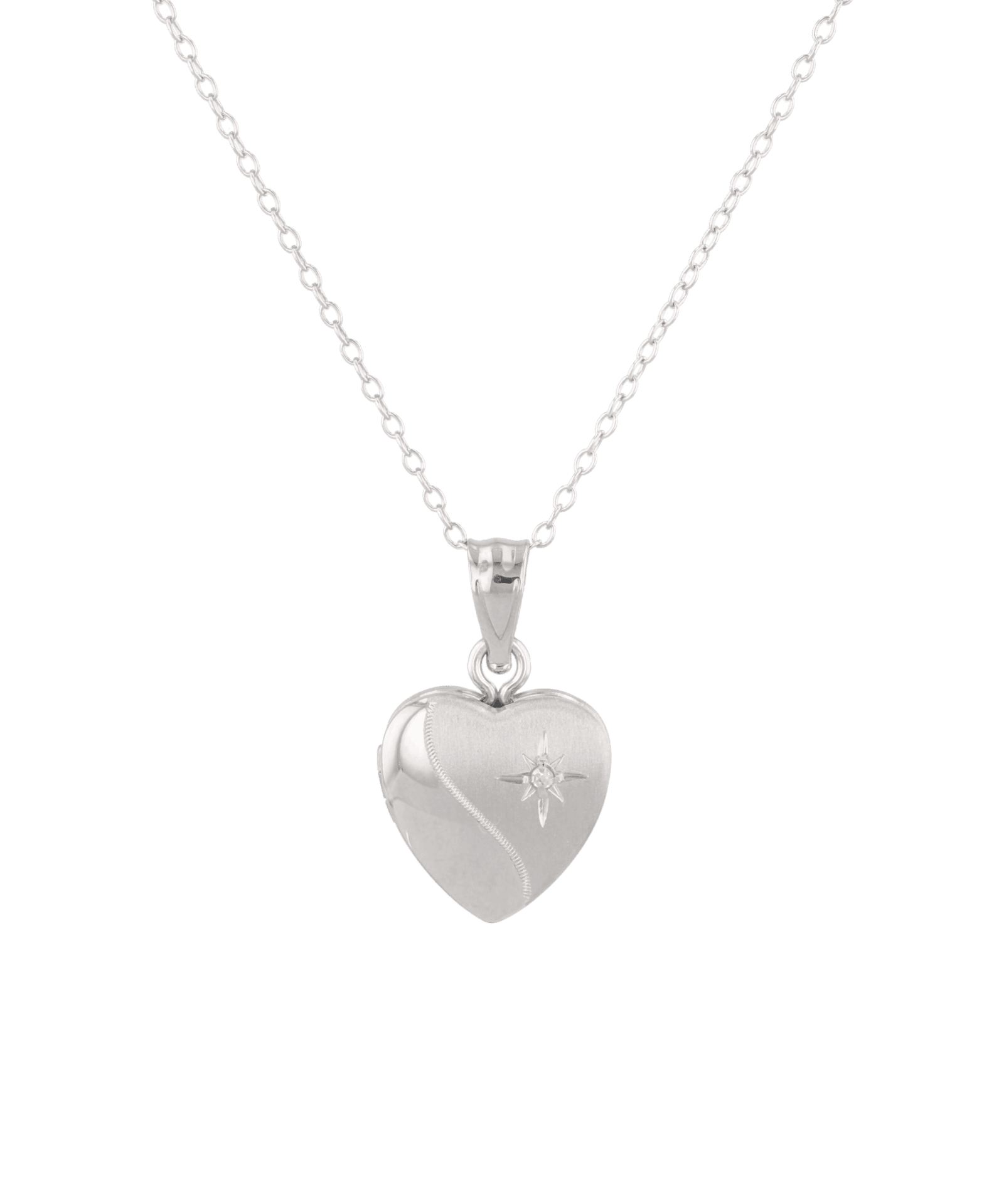 Sway Heart Diamond Locket Necklace Silver by Lavana, curved line heart with diamond on 45cm chain
