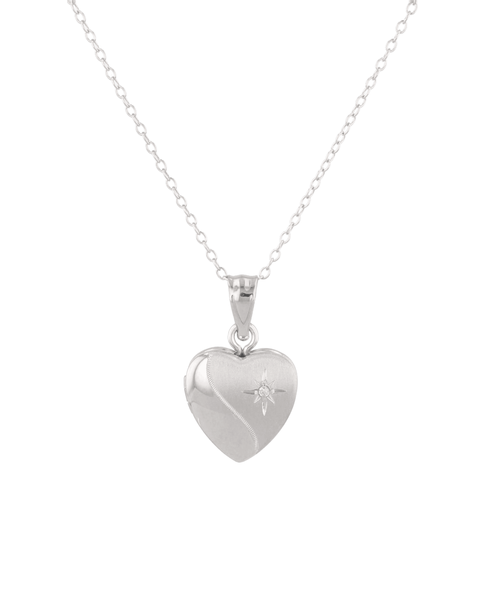 Sway Heart Diamond Locket Necklace Silver by Lavana, curved line heart with diamond on 45cm chain