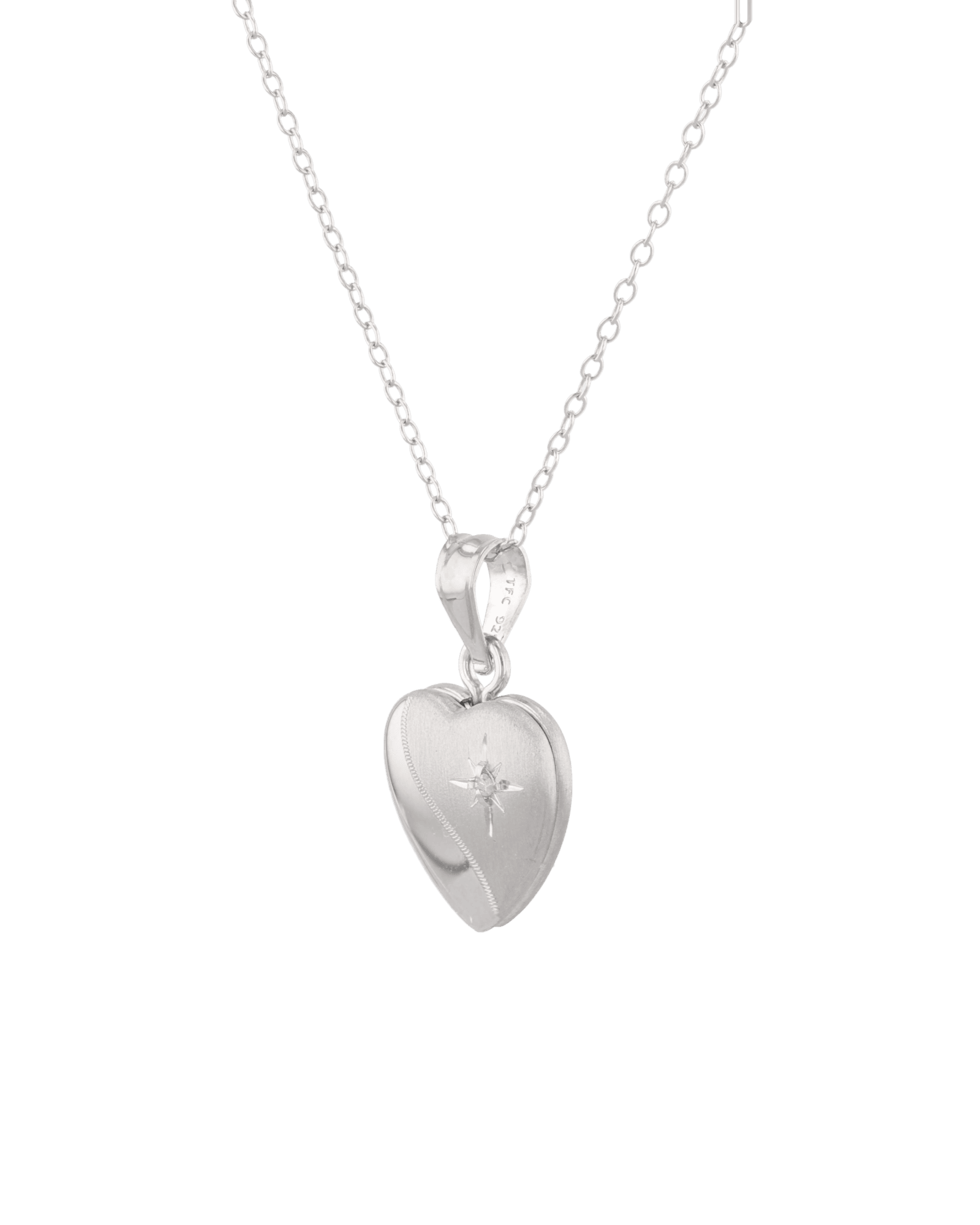 Sway Heart Diamond Locket Necklace Silver by Lavana, curved line heart with diamond on 45cm chain