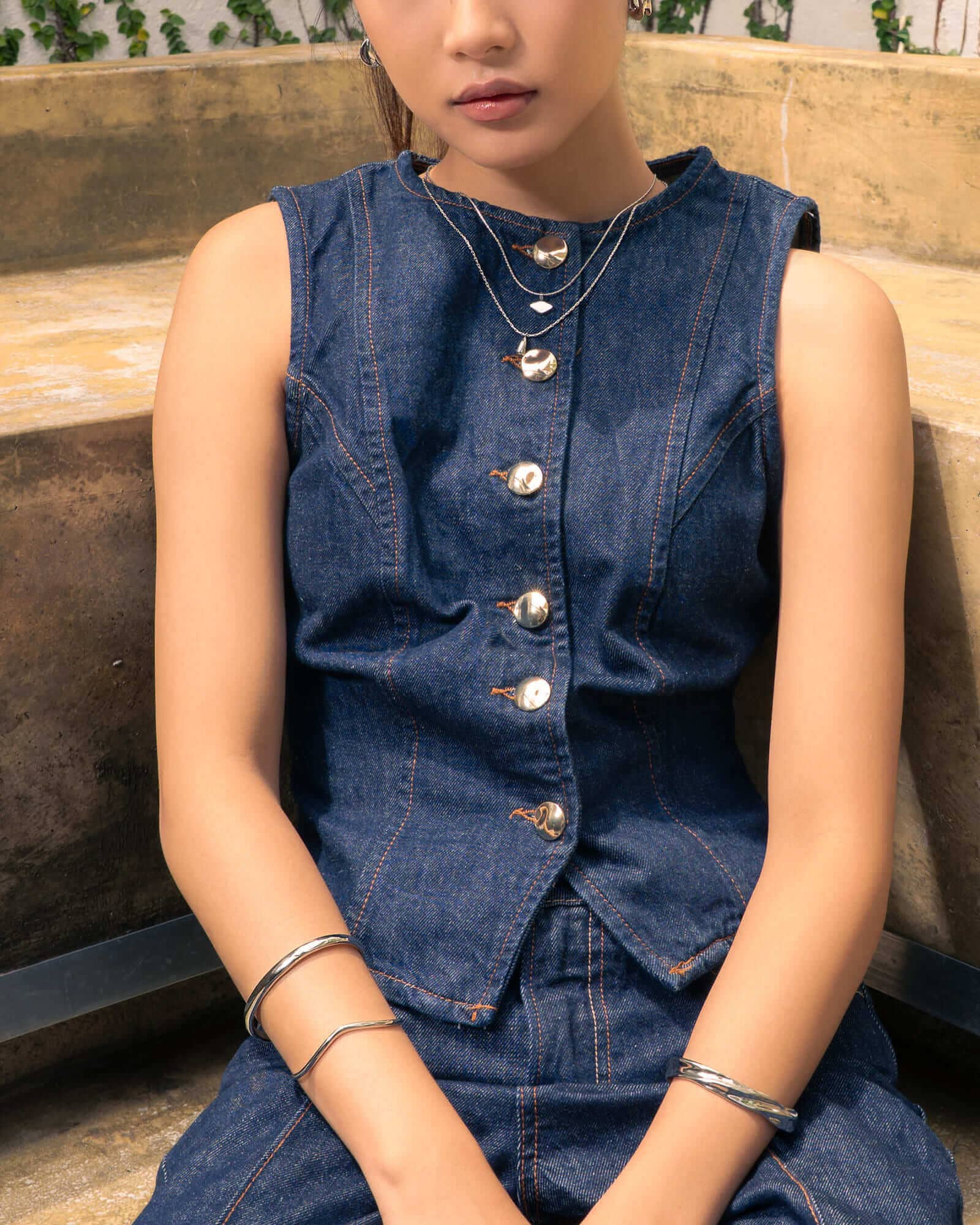 Sway Thin Silver Cuff Bracelet by Lavana, slim V-shaped open cuff