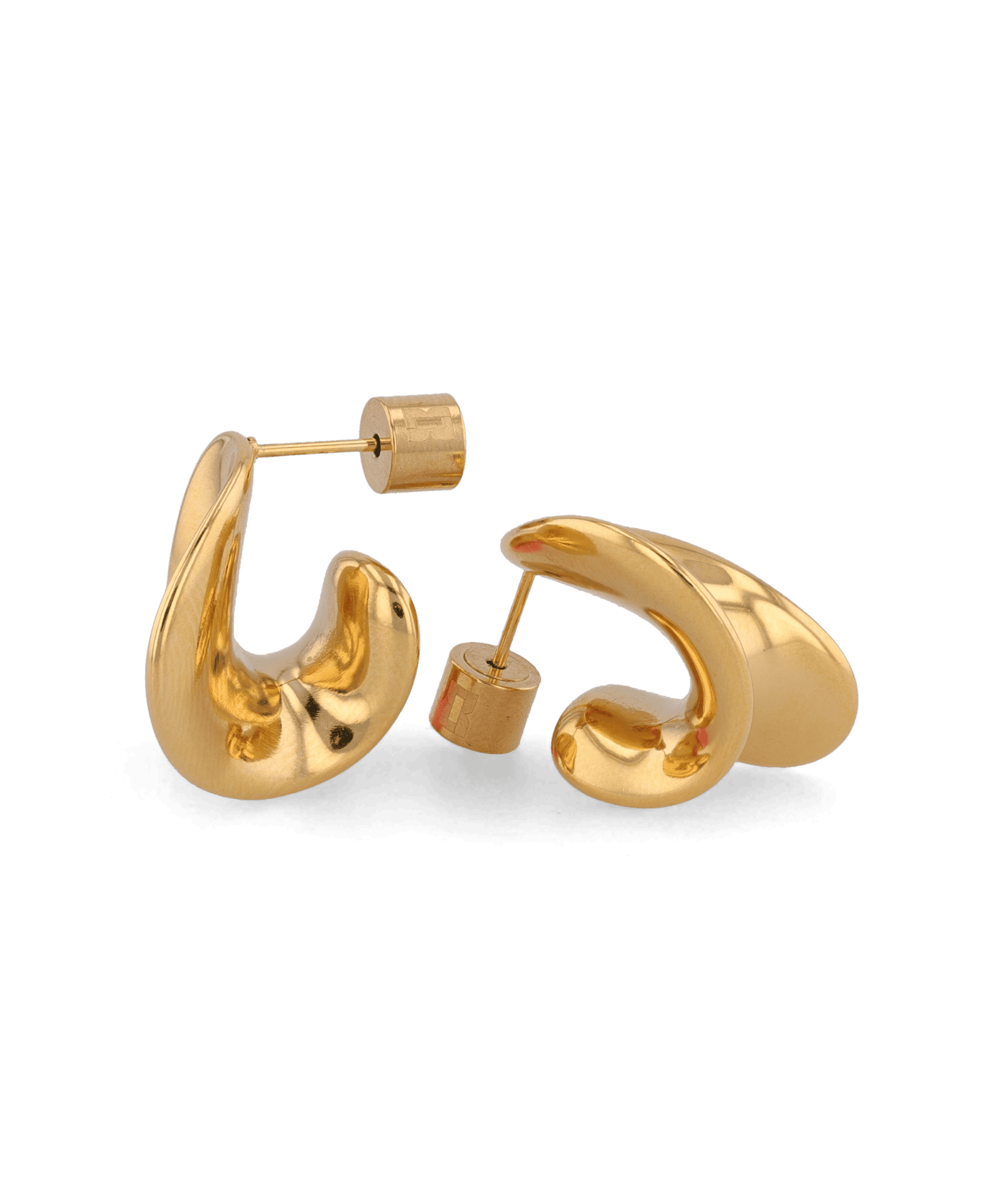 Swell Gold Stud Earrings by LAVANA, sculptural wave curve studs with high polish