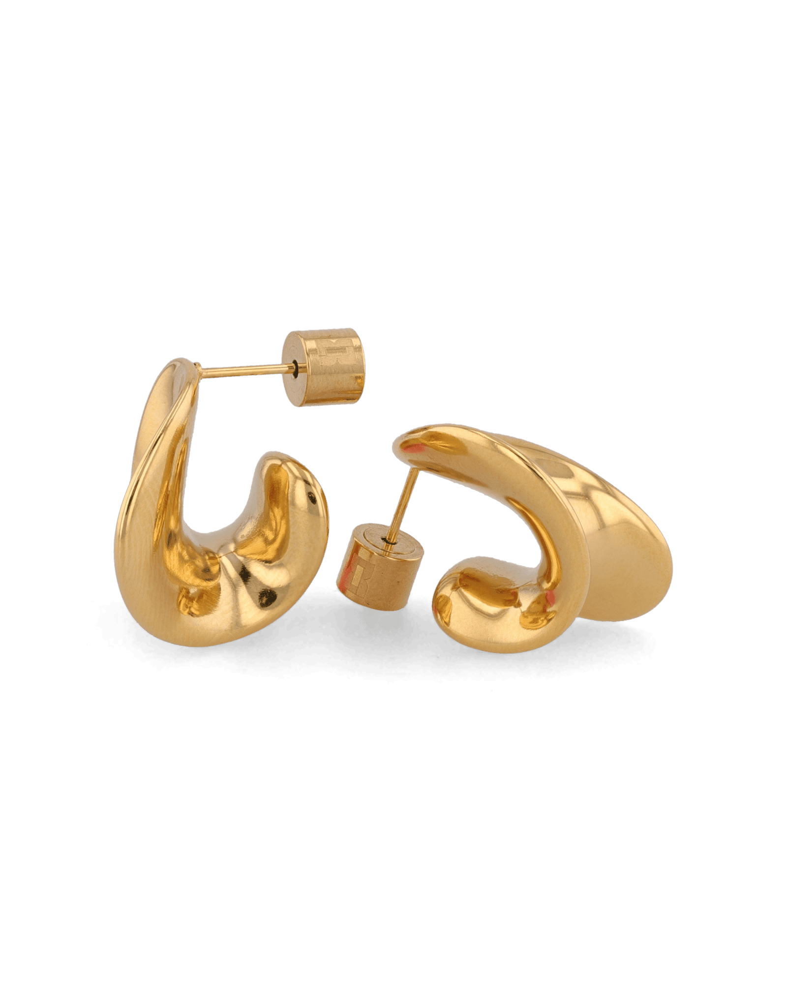 Swell Gold Stud Earrings by LAVANA, sculptural wave curve studs with high polish
