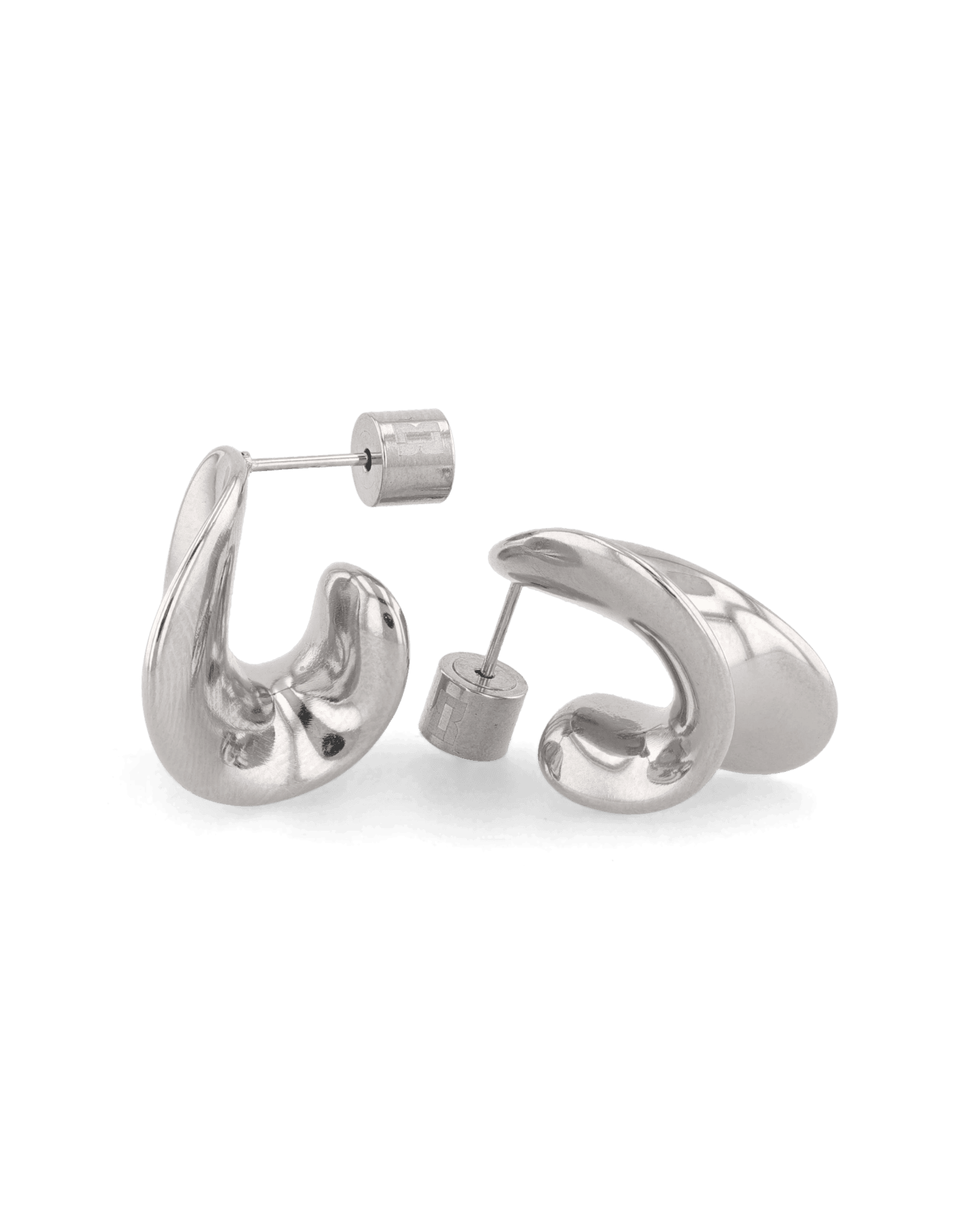 Swell Silver Stud Earrings by LAVANA, sculptural wave curve studs with high polish