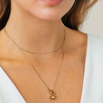 T Bar Lariat Gold Chain Necklace by LAVANA on model fine chain with polished T bar drop