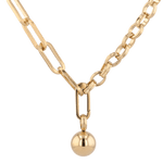 Tandem Paperclip Gold Chain Necklace by Lavana, double chain with paperclip and rolo links, polished drop, front view