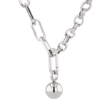 Tandem Paperclip Silver Chain Necklace by Lavana, double chain with paperclip and rolo links, polished drop, angled view
