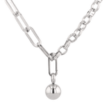 Tandem Paperclip Silver Chain Necklace by Lavana, double chain with paperclip and rolo links, polished drop, front view