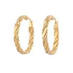 Tango Gold Hoop Earrings by Lavana, full hoop with half polished half textured flat profile