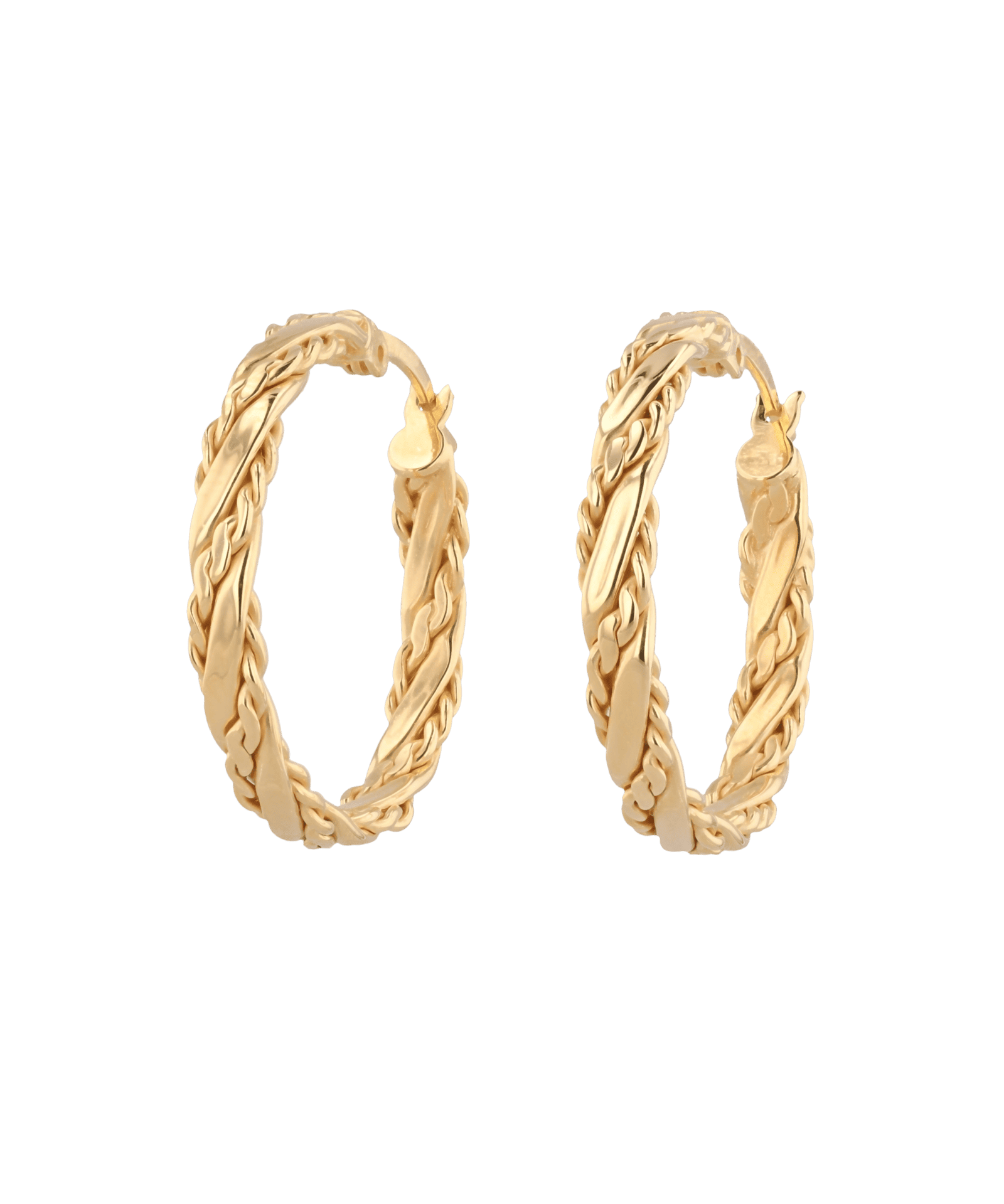 Tango Gold Hoop Earrings by Lavana, full hoop with half polished half textured flat profile