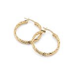Tango Gold Hoop Earrings by Lavana, full hoop with half polished half textured flat profile