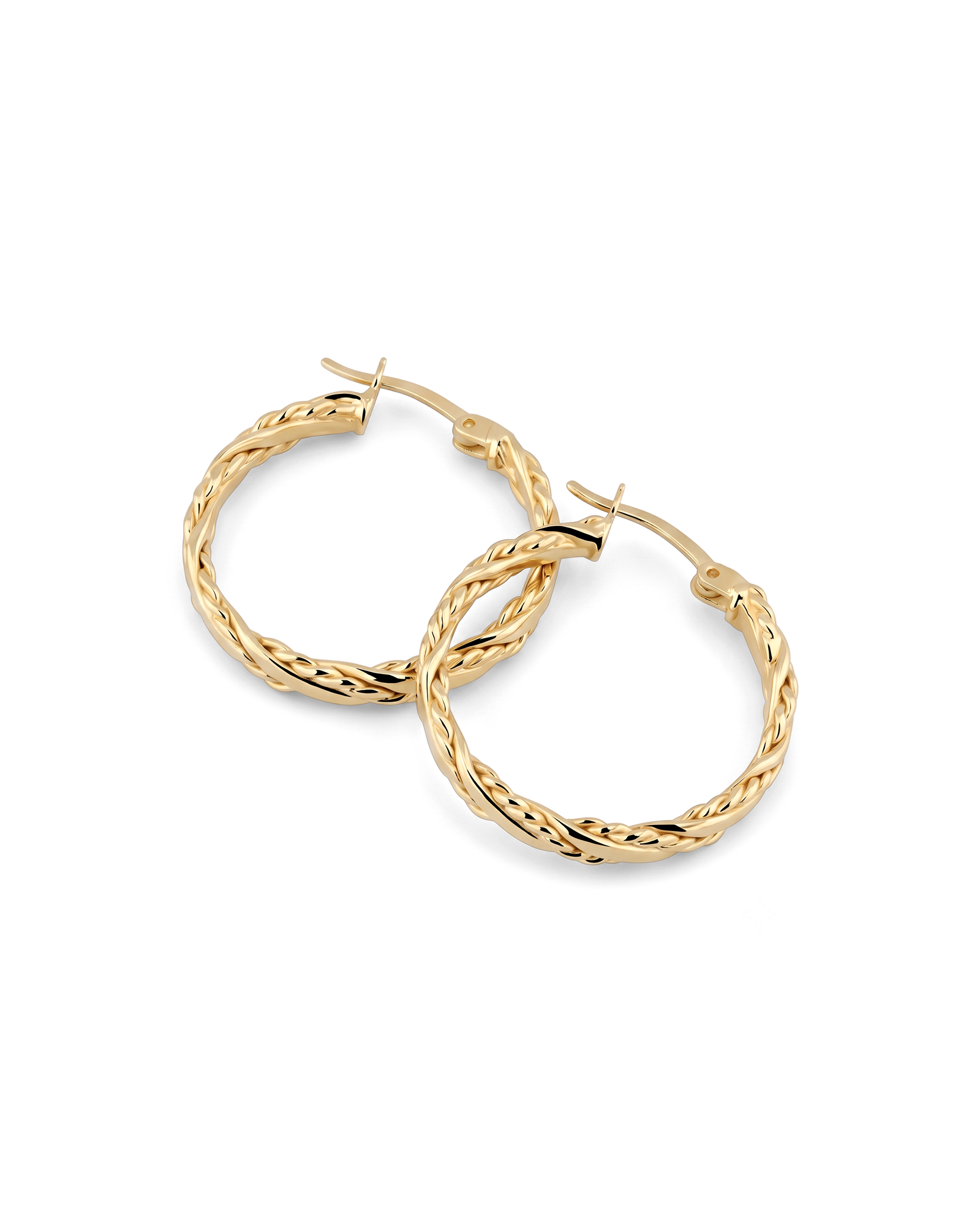 Tango Gold Hoop Earrings by Lavana, full hoop with half polished half textured flat profile
