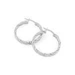 Tango Silver Hoop Earrings by Lavana, full hoop with polished and textured halves on a flat profile