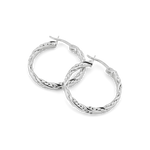 Tango Silver Hoop Earrings by Lavana, full hoop with polished and textured halves on a flat profile